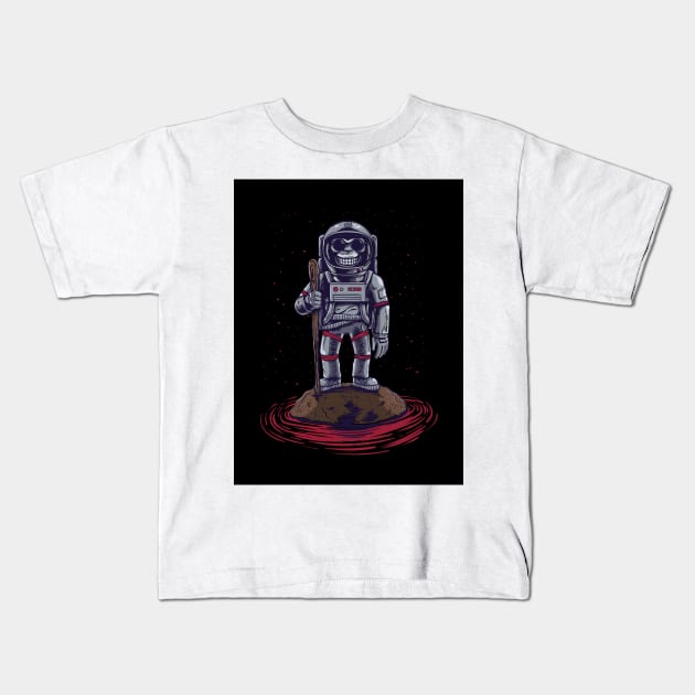 Astronaut Monkey In The Ocean Kids T-Shirt by kriitiika